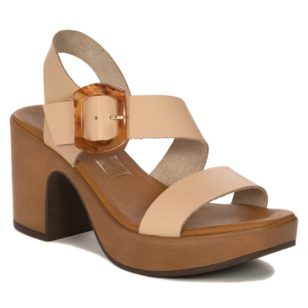 Maciejka Leather High Block Heel Sandals with Tortoiseshell Buckle, Beige L5245-04-00-0