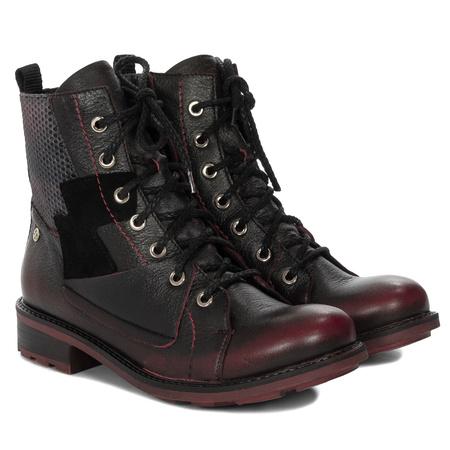 Maciejka Women's Leather Boots Black and Red