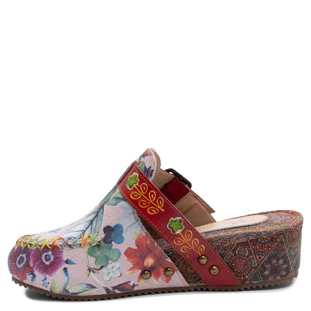 Maciejka Leather Patterned Wedge Mules Multicolour K7409-15/00-1