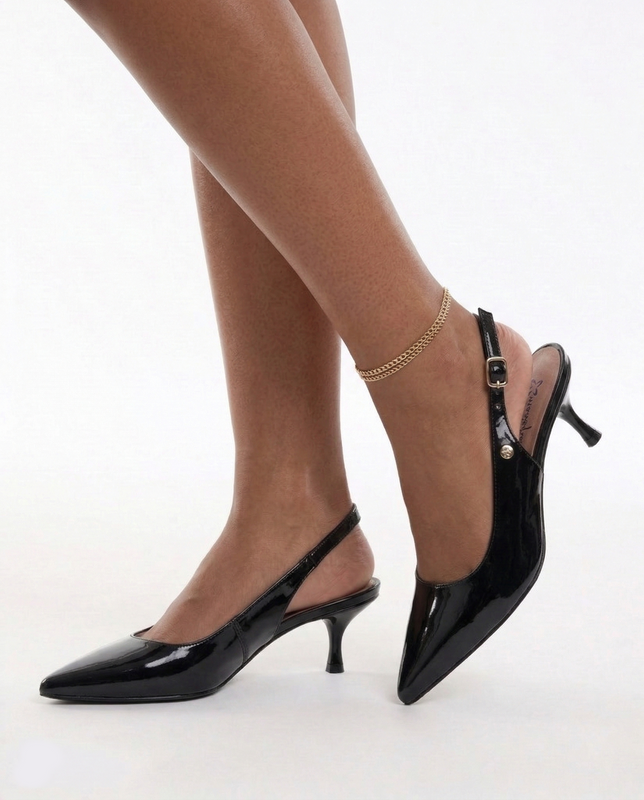 Maciejka Leather Patent Slingback Pumps Black K7448-01/00-1