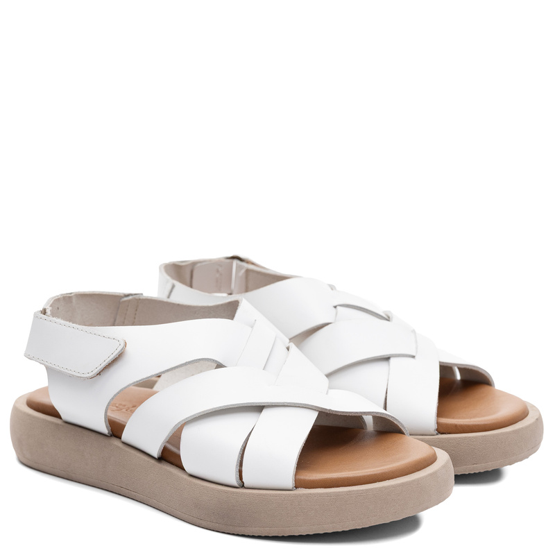 Maciejka White Leather Platform Sandals E7397-11/00-0