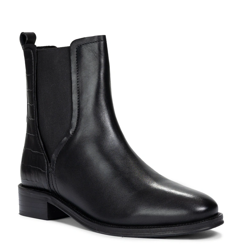 Maciejka Chelsea Leather Ankle Boots Croc-Embossed Heel Black H7173-01/00-7