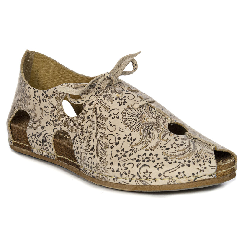 Maciejka Leather Sandals Cut-Out Closed Heel Beige + Gold 06431-02/00-6
