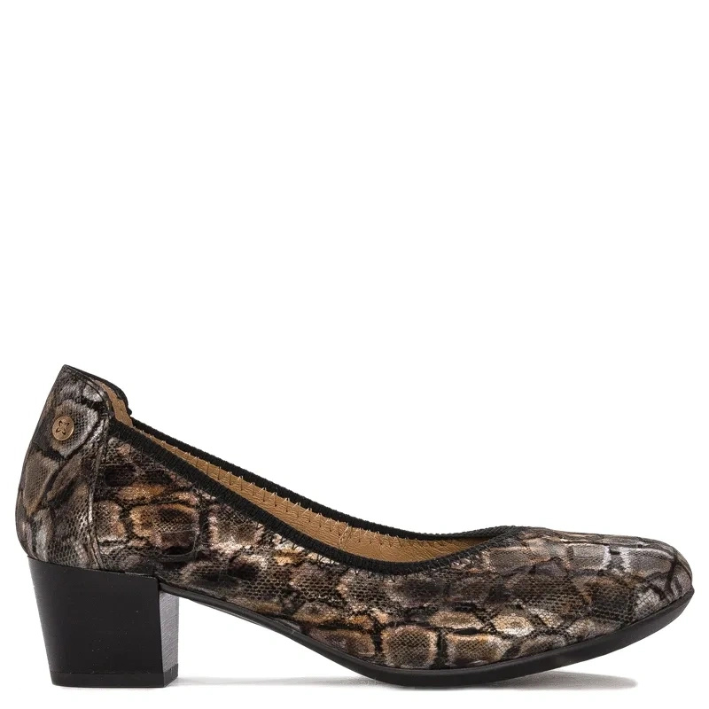 Maciejka Czółenka damskie skórzane brązowo - złote