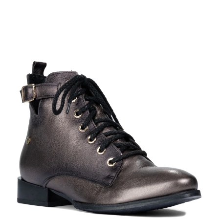 Maciejka Natural Leather Lace-Up Boots Metallic Bronze with Strap Detail 07128-02-00-8