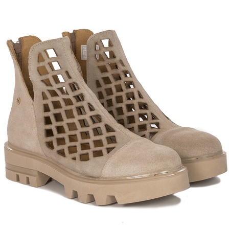 Maciejka Women's Beige openwork leather ankle boots