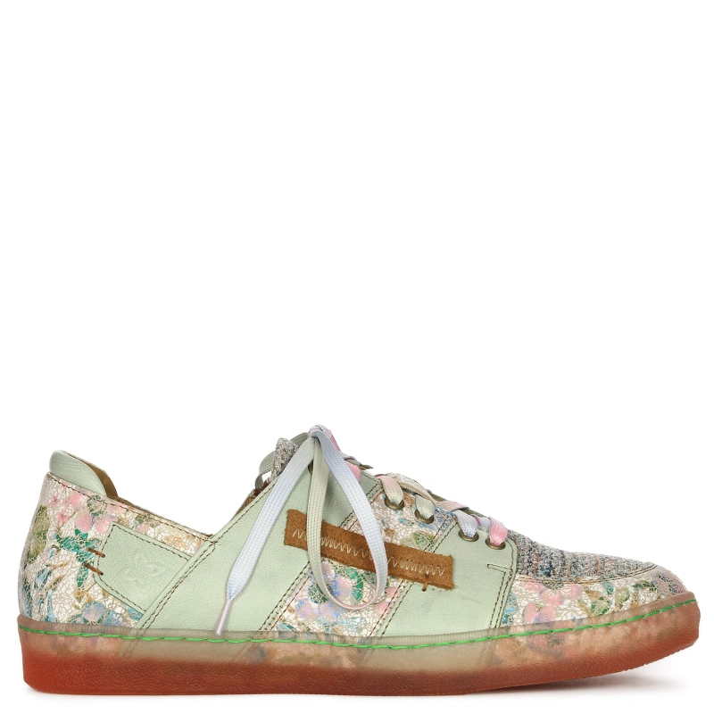 Maciejka Skórzane Sneakersy Damskie W Kwiaty Zielone 06791-09-00-1