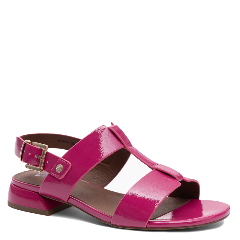 Maciejka Leather Patent Adjustable Low-Heel Sandals Pink K7455-15/00-1