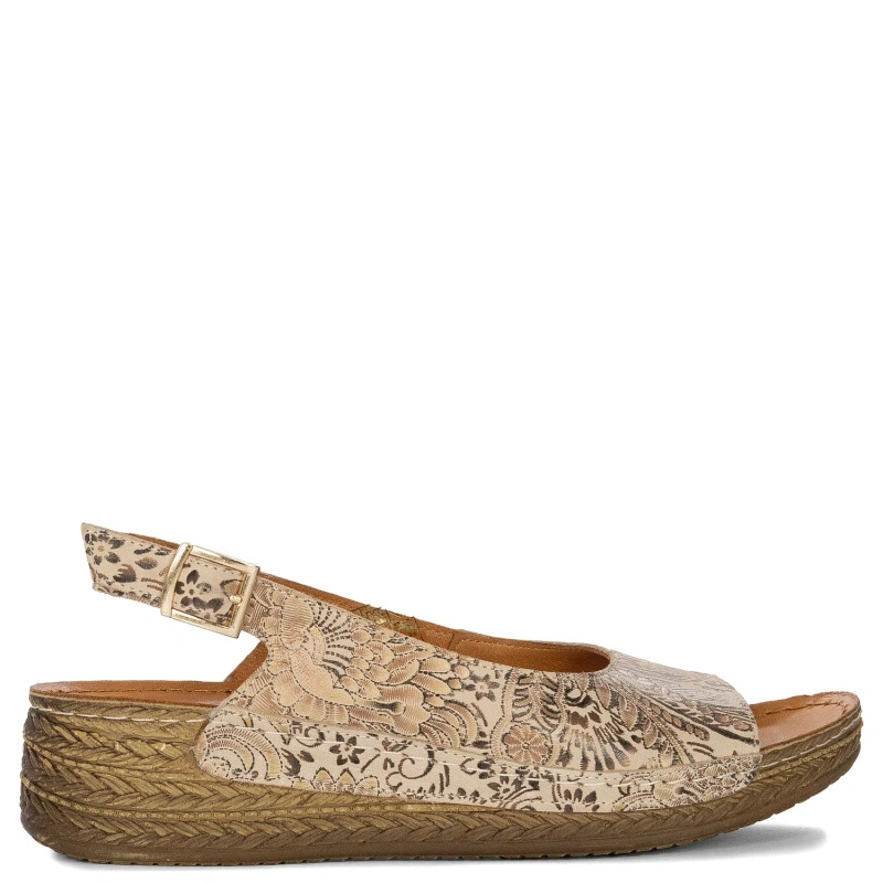 Maciejka Women's Leather Sandals Beige with Flowers