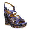 Maciejka Women's Stiletto Leather Sandals Dark Blue with Flowers