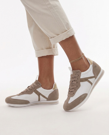 Maciejka Skórzane Sznurowane Sneakersy Biało-Beżowe M7355-04/00-7