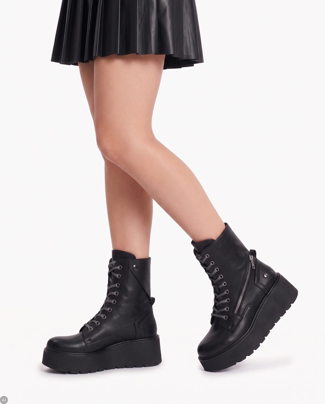 Maciejka Leather Platform Boots High Shaft Black 06676-01/00-8