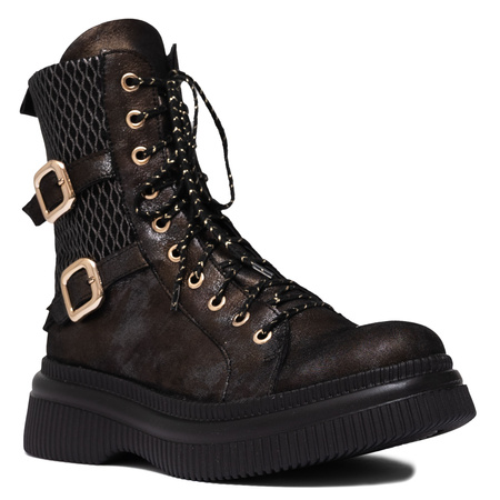 Maciejka Leather Lace-Up Platform Ankle Boots Brown-Black 07105-02-00-8