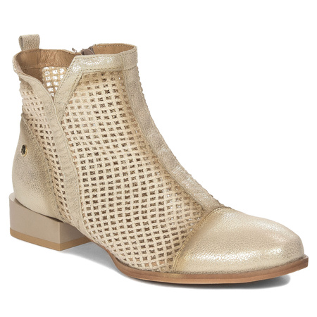 Maciejka Leather Perforated Ankle Boots Side Zipper Beige 06397-04-00-1