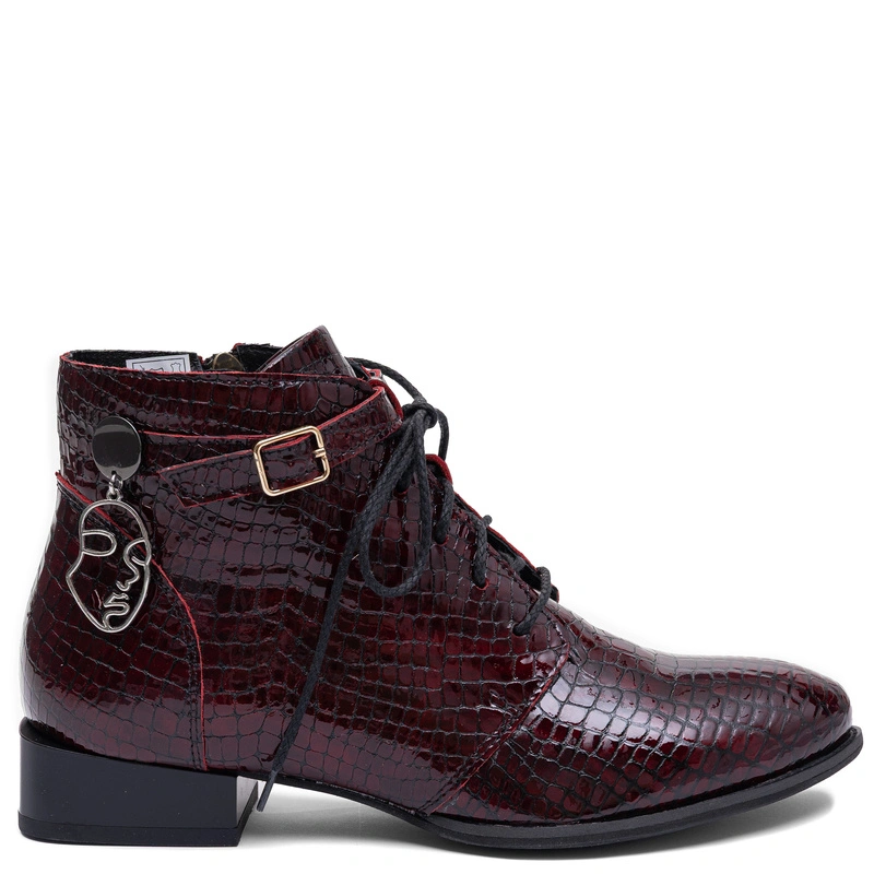 Maciejka Elegant Patent Leather Ankle Boots Croco Burgundy 5743A-47/00-7
