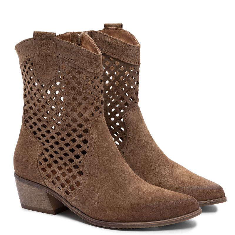 Maciejka Leather Openwork Suede Ankle Boots Brown 1734-TOFI-WEL