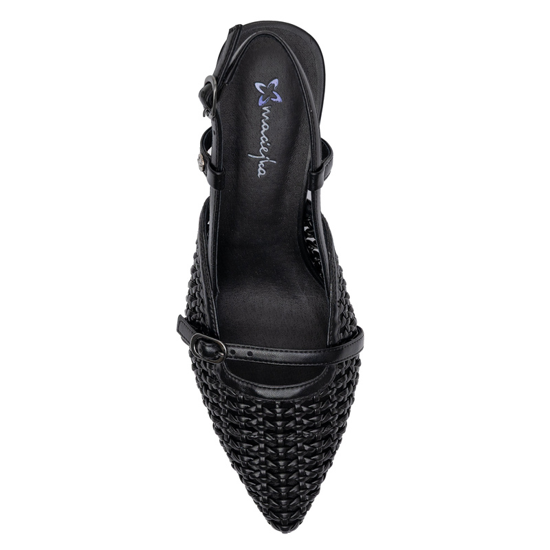 Maciejka Leather Woven Slingback Court Shoes Pointed Toe Black K7446-01/00-1