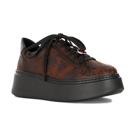 Maciejka Leather Platform Floral Pattern Cognac Brown Sneakers 06191-29/00-8