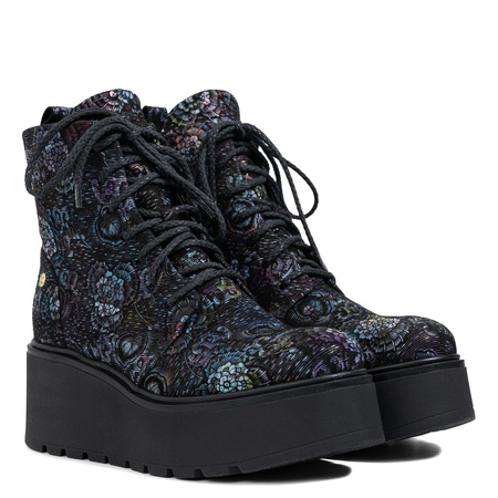 Maciejka Women's Platform Ankle Boots Black Floral - Stylish Patterned Shoes 6762W-01/00-6