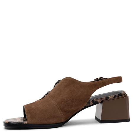 Maciejka Leather Sandals Open Back Block Heel Brown K7521-14/00-1