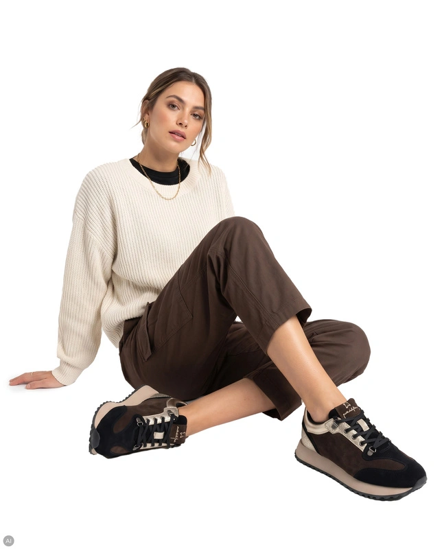 Maciejka Women's Sneakers Made of Natural Leather, Brown with a Metallic Accent M7360-02/00-7
