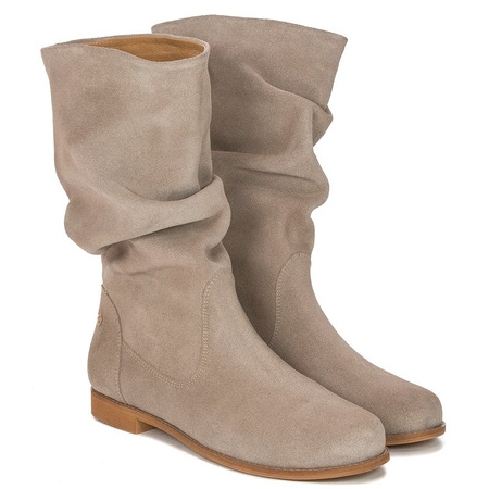 Maciejka Velour Leather Knee-High Boots Beige 05057-04/00-6