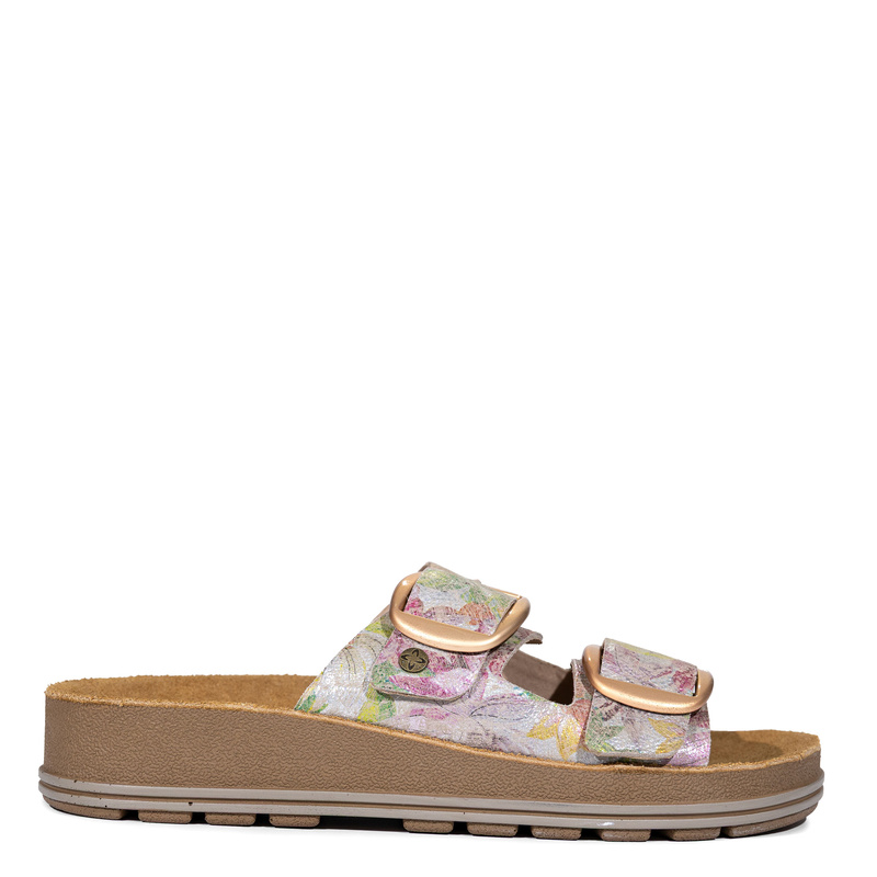 Maciejka Leather Slides Floral Print Elevated Platform Multicolor P7537-39/00-5