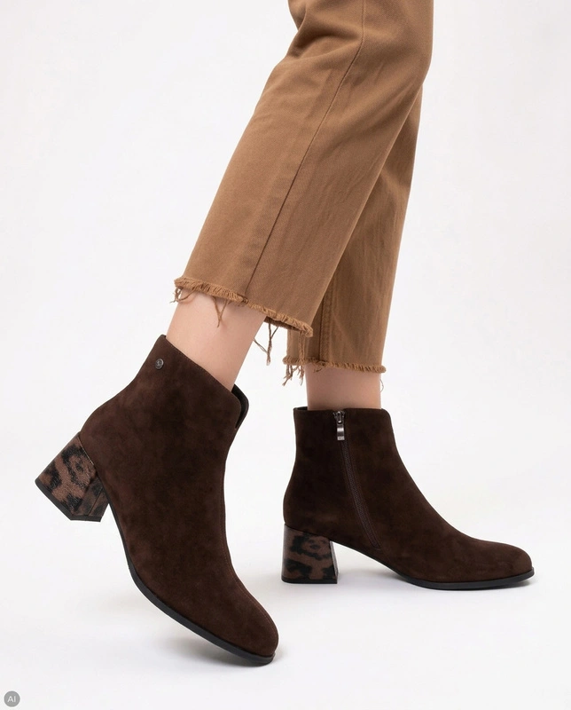 Maciejka Suede Ankle Boots Block Heel Side Zip Chocolate Brown K7202-02/00-8