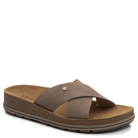 Maciejka Leather Slides Platform 3.5 cm Beige P7504-04/00-0