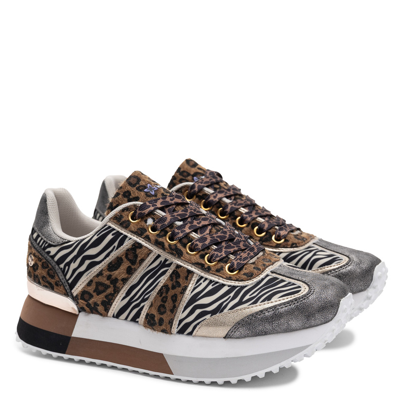 Maciejka Leather Sneakers Animal Print Silver Details M7356-25/00-7
