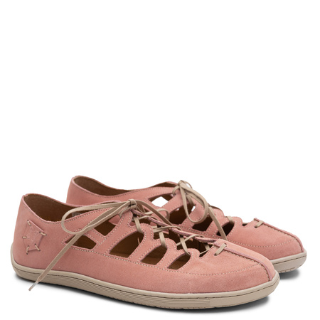 Maciejka Leather Lace-up Openwork Flat Shoes Pink 06835-33/00-1