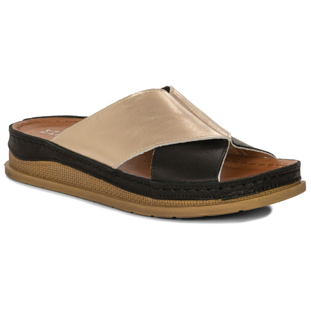Maciejka Black Gold Women's Leather Slides