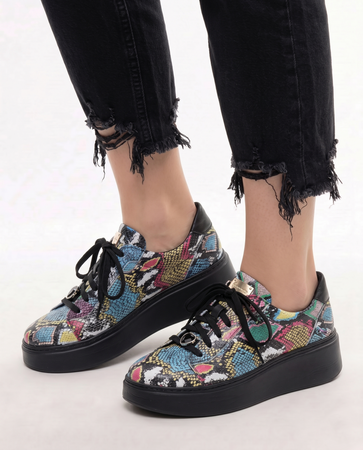 Maciejka Women's Leather Platform Sneakers Multicolor Snakeskin Pattern 6191W-09/00-8