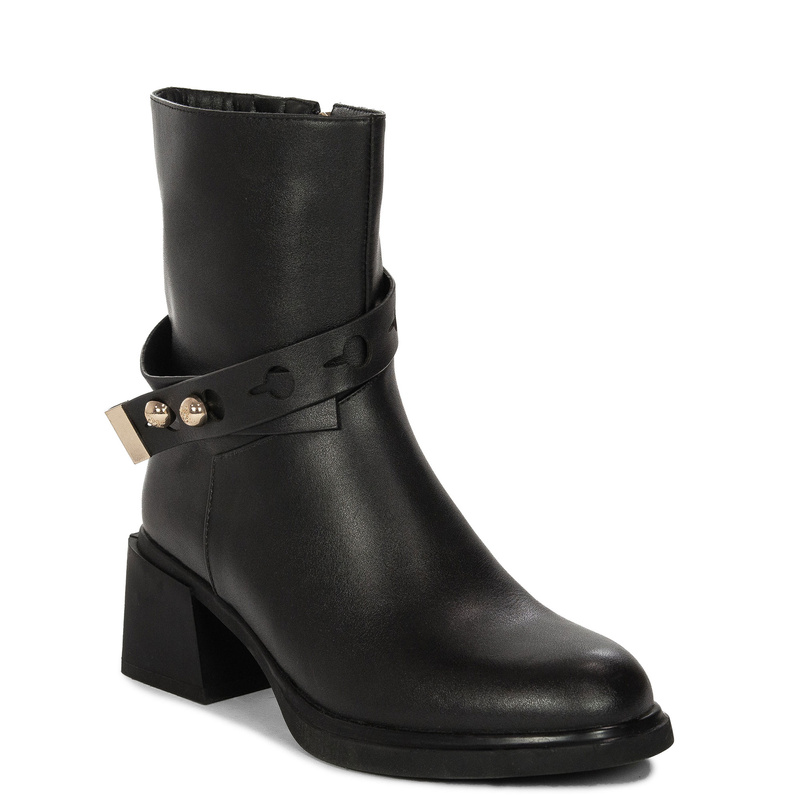 Maciejka Leather Ankle Boots Block Heel Zip Black K7183-01/00-8