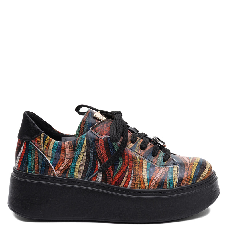 Maciejka Skórzane Sneakersy na Platformie Wielokolorowe 6191W-12/00-8