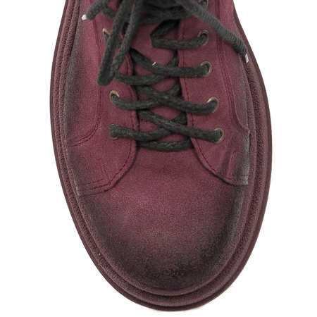 Maciejka Velour Leather Combat Boots on Platform Burgundy 06309-23/00-8