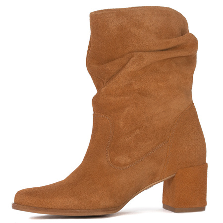 Maciejka Suede Slouch Ankle Boots Block Heel Cognac Brown 06005-29/00-6