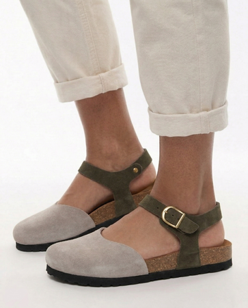 Maciejka Sandals Closed Toe Flat Sole Beige-Green H7365-04/00-0