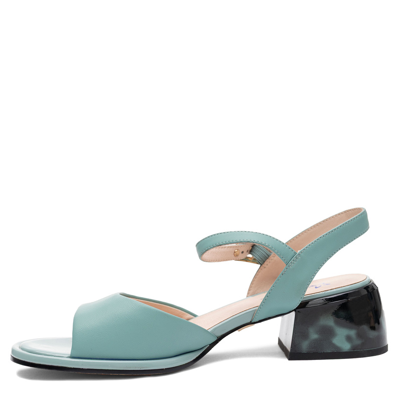 Maciejka Leather Sandals Block Heel Open Back Turquoise K7523-36/00-1