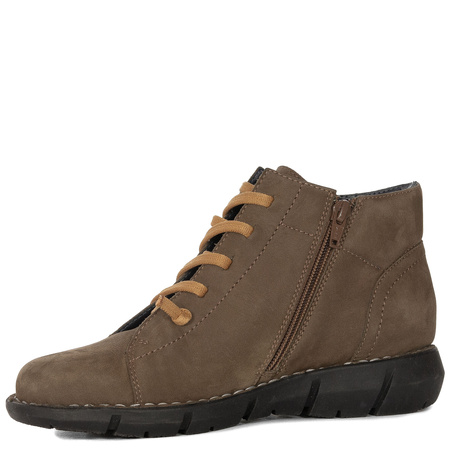 Maciejka Leather Ankle Boots Elastic Laces Side Zipper Brown P7240-12/00-1