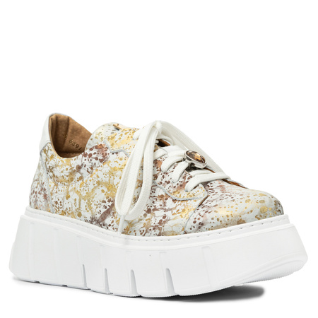 Maciejka Premium Leather Platform Sneakers White-Gold 06891-11/00-8