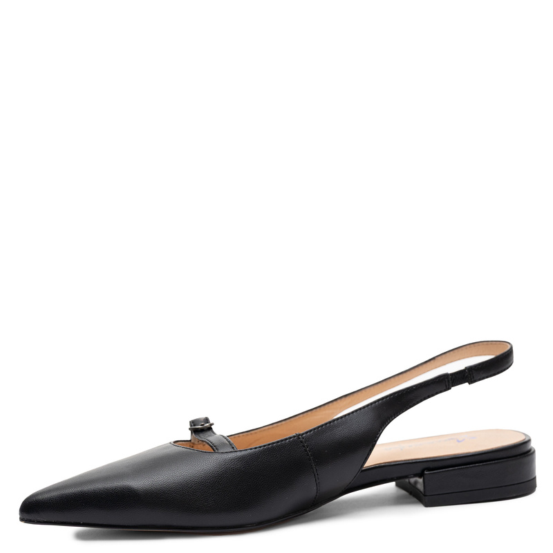Maciejka Czółenka Slingback Skórzane Płaskie Czarne K7449-01/00-1