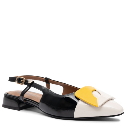 Maciejka Leather Court Shoes Slingback Pointed-Toe Black/Beige/Yellow K7427-01/00-1