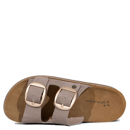 Maciejka Leather Slides Elevated Platform Decorative Buckles Beige P7537-04/00-5