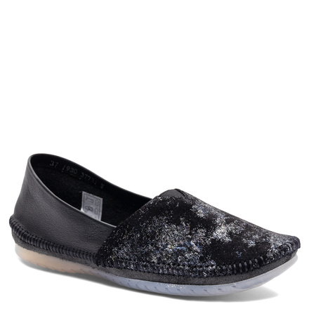 Maciejka Skórzane Półbuty Slip-On Metaliczne Czarno-Srebrne 1930W-47/00-0