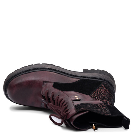 Maciejka Leather Warm Platform Combat Ankle Boots Burgundy K7837-23/00-7