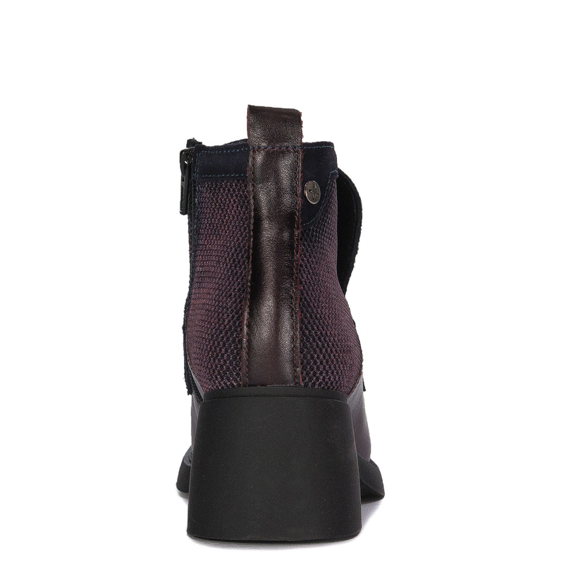 Maciejka Leather Two-Tone Ankle Boots Decorative Strap Block Heel Burgundy-Navy A6747-23/00-8