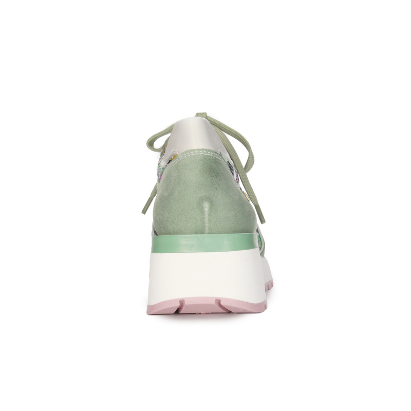 Maciejka Półbuty sneakersy skórzane na platformie zielony+róż