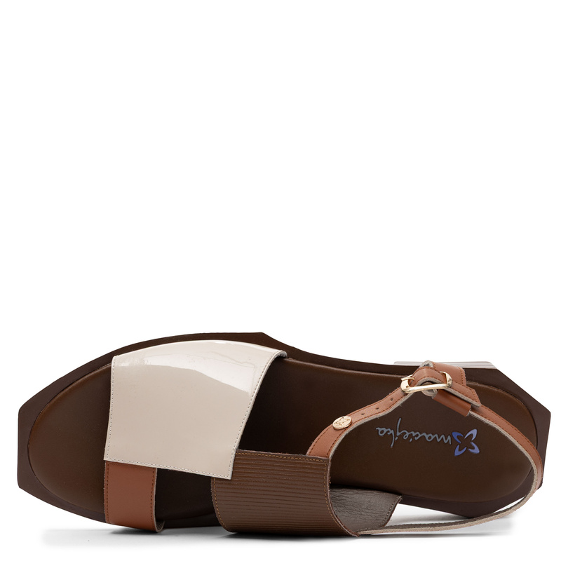 Maciejka Leather Sandals Asymmetric Square Toe Beige-Brown K7477-02/00-1