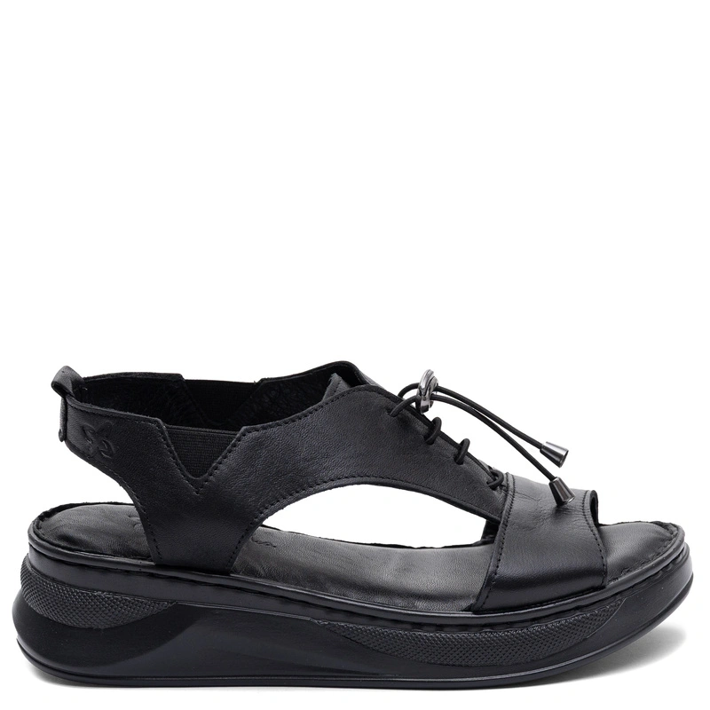 Maciejka Leather Platform Sandals With Elastic Laces Black I7646-01/00-1